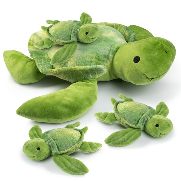 Talking Stuffed Mommy Sea Turtle with 3 Baby Turtles in her Tummy | Plush Turtles | Stuffed Turtle | Stuffed Animal Family | Stuffed Animal Mom and Baby | Stuffed Animals for Ages 0+