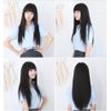 black hair wig long straight bangs