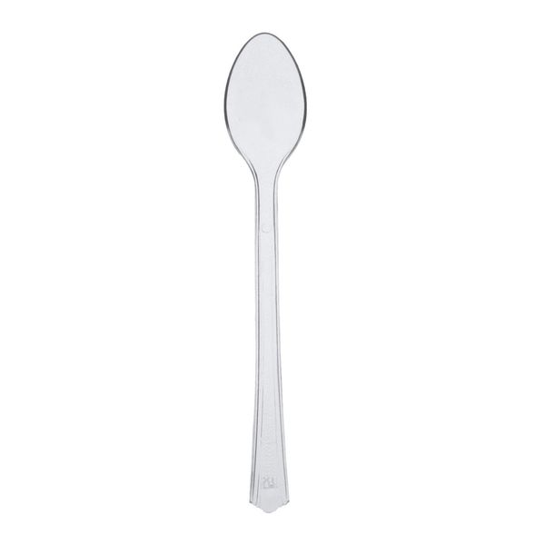 Party Essentials Plastic Mini Cutlery for Appetizer Parfait Dessert Sample Tasting, 30 Counts, 4" Spoons, Clear