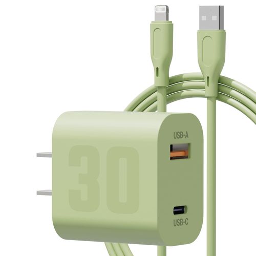 30W GaN Charger for iPhone, USB C Fast Charging Block Dual Port Wall Plug Power Adapter 5FT USB-A to Lightning Cable Charge Cord [Apple MFI Certified] for iPhone 14 13 12 11 Mini Pro Max 8 7 6, iPad