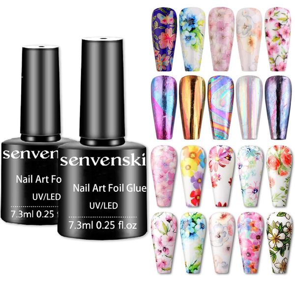 Senvenski Nail Foil Glue Gel, 7.3ml x2 Tranfer Glue Gel for Nails Art Stickers Foil Transfer Gel Soak Off DIY Manicure Kit Set UV LED (TB007)