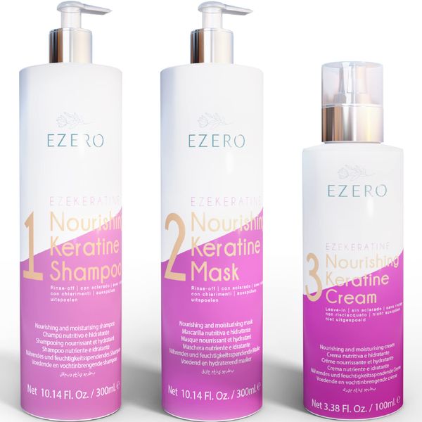 Ezero Keratin Haarkur für Keratin Haarglättung mit Keratin Shampoo, Keratin Haarmaske und Keratin Conditioner - Keratin Glättung Zuhause - Keratin Treatment - Vegan