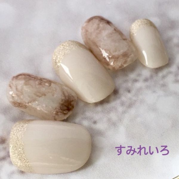 Nail tips ♪ Size order nail tips ♪ Coming-of-age nail tips, bridal nail tips, adult nails, weddings, graduations, school admissions ☆ Short nail tips, simple nail tips, short, small nails, oval, round ● Ivory chocolate marble