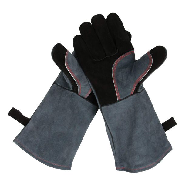 932℉ Grill BBQ Gloves 16-inch Heat Resistant Leather Forge Welding Glove with Flame Retardant Long Sleeve and Insulated Lining for Men and Women Black-Gray