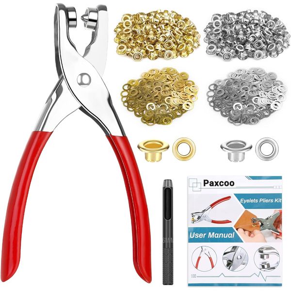 1203Pcs Grommet Tool Kit with Eyelet Pliers, PAXCOO 1/4 Inch 6mm(Inside Hole Size) Fabric Grommet Kit with Fabric Eyelets Grommets, Washers, and Hole Punch Grommet Hand Press kit