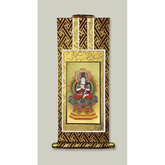 Honzon Wall Scroll, Dainichi Nyorai Buddhist Altar Wall Scroll for Shingon Sect (20s, Shingon Sect Brown Gold)