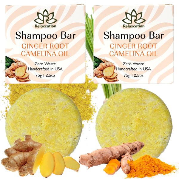 Organic Ginger Hair Growth Solid Shampoo Bar for Regrowth Hair | GINGER ROOT, CAMELINA OIL, TURMERIC, LEMONGRASS | Anti Hair Loss Shampoo, Anti-Dandruff and Anti-Itching | USA MADE (2 pack)