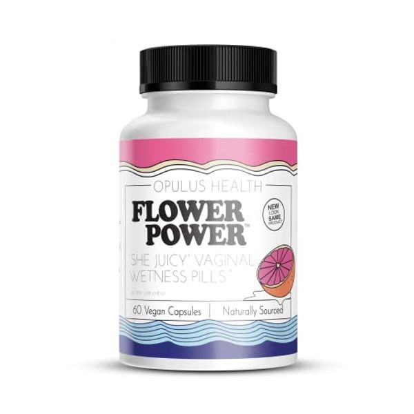 Flower Power ‘She Juicy’ Supplement for Vaginal Health | Slippery Elm Bark | Feminine Care for Women - Made in USA - 60 ct Vegan