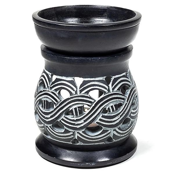 Oil Burner Celtic Knot Soapstone Black 12 cm