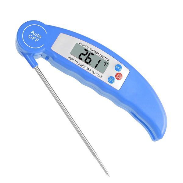 flintronic Food Thermometer, Digital Instant Read Meat Thermometer, High Accuracy Foldable Long Probe Food Cooking Thermometer with °F/°C, Auto On/Off Cooking Thermometer for Kitchen, BBQ, Milk, Blue