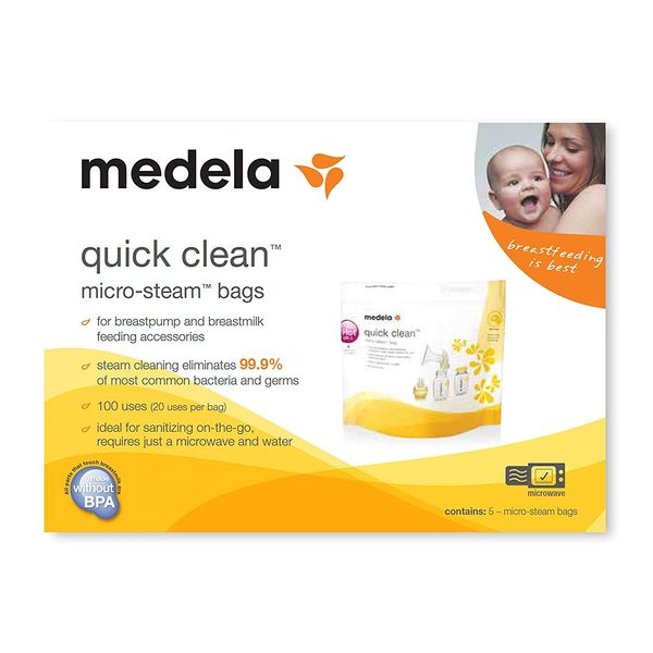 Medela Quick Clean Micro Steam Bags, 15 Count, Steam Bags for Bottles and Breast Pump Parts, Disinfects Most Breast Pump Accessories