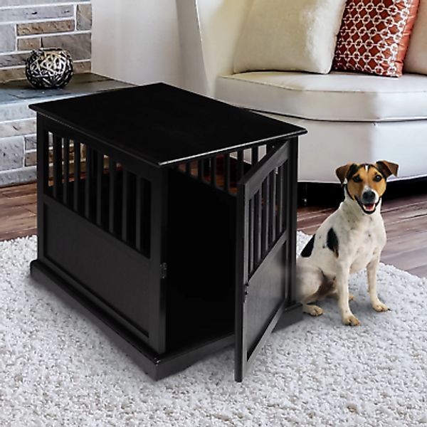 Dog Crate Wood End Table Pet Comfort Kennel Indoor Pet Furniture Medium Black