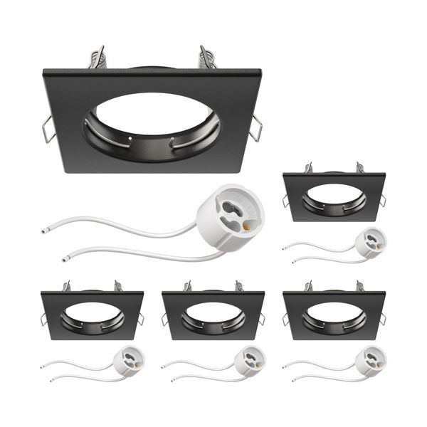 ledscom.de 5 Pieces Ceiling recessed Frame RIR recessed Frame Black matt Angular (LED/Halogen/GU10/MR16/PAR16/50mm) incl. GU10 Socket