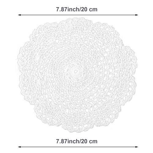 WLLHYF White Vintage Crochet Doilies 8 Inches Round Cotton Handmade Lace Placemats Crafts Tables Food Bulk Doily Cloth Set Corrugated Edge for Wedding Birthday, 4 Pack