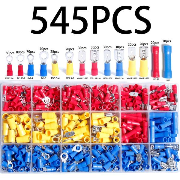 545PCS Assorted Insulated Electrical Wire Connector Kit Crimp Spade Terminal