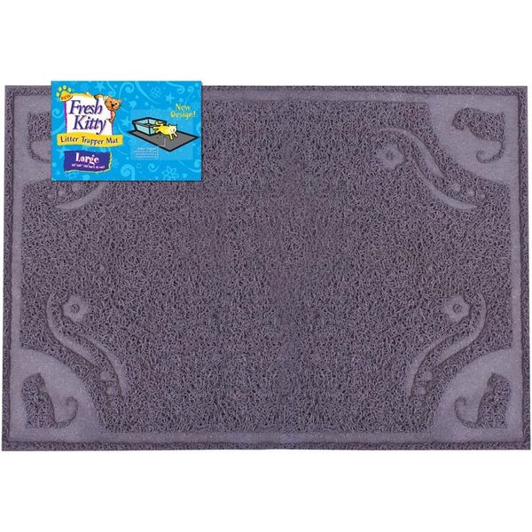 Soft Knit Easy Clean Litter Trapping Mat for Pet Cat Litter Box, Large, Grey Pat