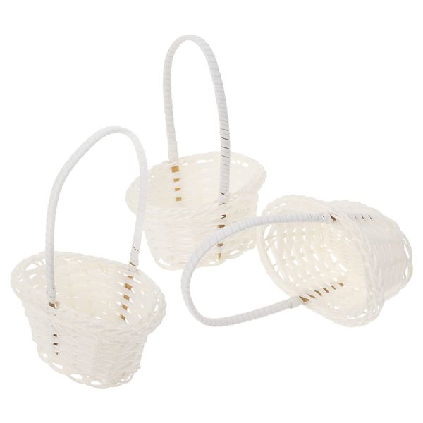 3 Pcs Small Woven Basket Oval Shaped Handwoven Basket with Handles Easter Candy Basket Storage Basket Flower Girl Baskets for Easter Egg Wedding Decor