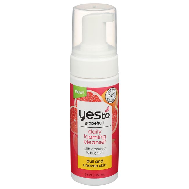 Yes To Grapefruit Daily Foaming Cleanser, Brightening Face Wash That Removes Make Up & Impurities Without Stripping Skin & Leaves You Glowing, With Vitamin C, Natural, Vegan & Cruelty Free, 4 Fl Oz