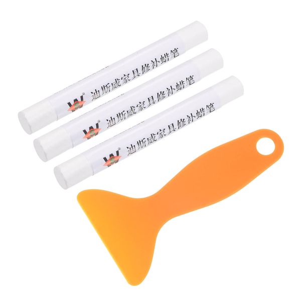 Uxcell Furniture Repair Kit Wood Waxwood Filler Stick with Spatula, Crayon Marker Furniture Touch Up Kit Remover Scratches, Scratches and Furniture Floors, 3 Pieces, White