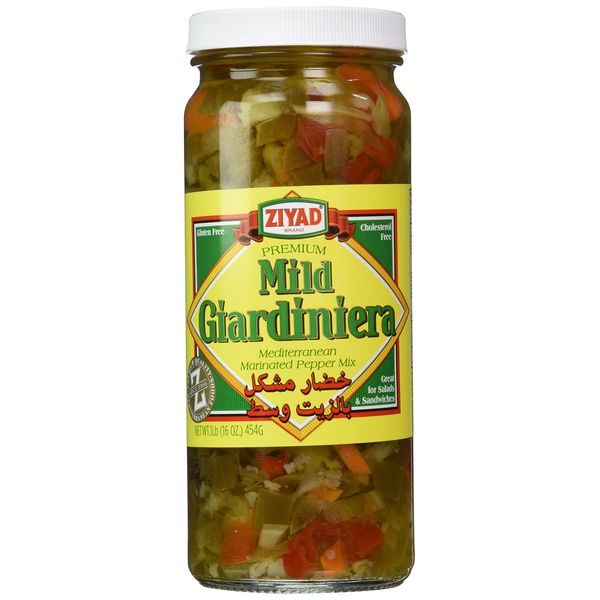 Ziyad Giardiniera Mild Mediterranean Peppers Mix, Chicago, Great on Sandwiches and Egg Salads, Pizza, Italian Beef! 16 oz