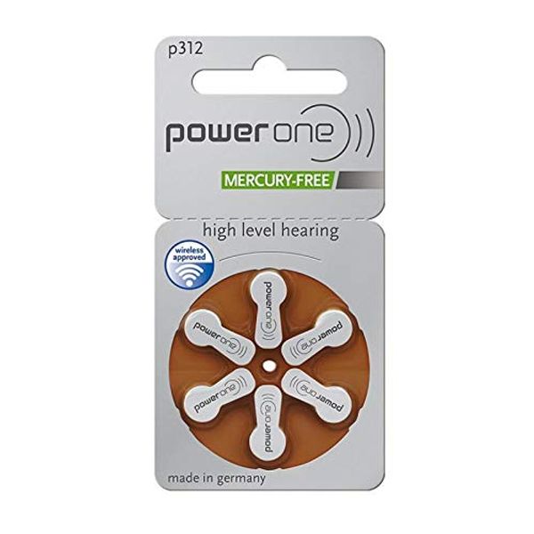 Pack of 6 PowerOne Type P 312 Hearing Aid Batteries (for Hearing Aid: GN Resound)