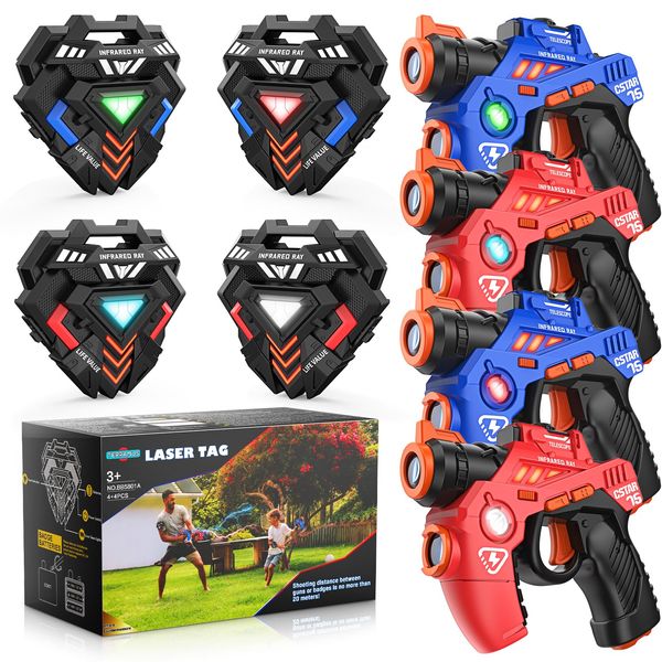 TERRAMUS Laser Tag Set 4 für Kinder, Infrarot Mini Laser Tag Pistolen und Westen, Laser Tag Spiel 4 Spieler Indoor Outdoor, Geschenk für Kinder und Jugendliche ab 8, 9, 10, 11 und 12 Jahren