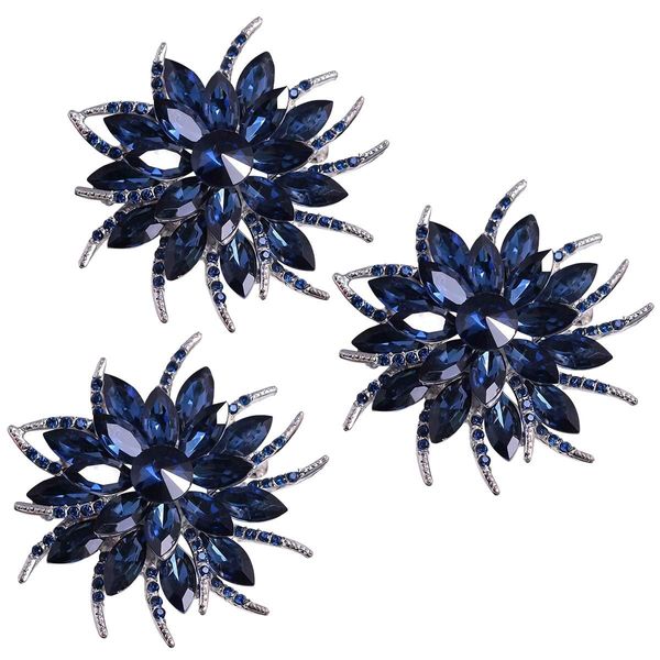 Mecool Flower Brooch Pin for Women Brides Created Crystal Brooch Blue-3 Pcs Set