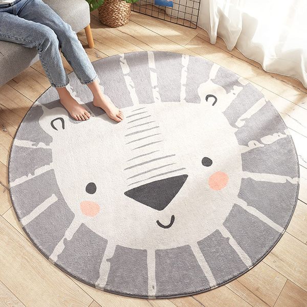 ABREEZE Kids Play Rug 4ft,Lion Round Area Rug Kids Nursery Door Mat Soft Plush Non-Slip Childrens Carpet for Bedroom Living Room Kids Playroom,Grey