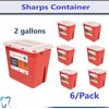DYNAREX Sharps Container 2 gal. Horizontal Drop, 6/Pk, Transparent lid, Locking