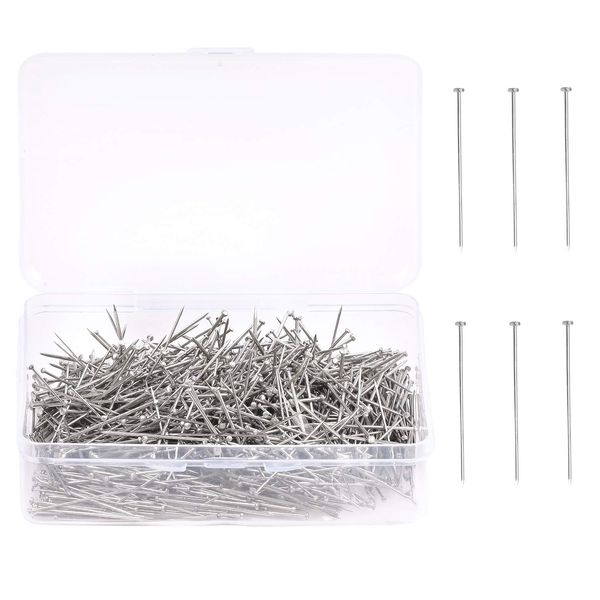 1000PCS Fine Straight Pins, Durable Stainless Steel Dressmaker For Sewing with Plastic Boxes, Flat Head, Satin Pins for Jewelry Making, Sewing Crafts