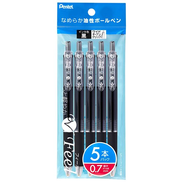 Pentel Permanent Ballpoint Pen Feel 0.7 XBXB117-A5, Clear Black, Pack of 5