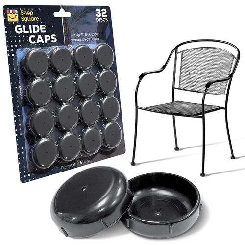 Wrought Iron Patio Furniture Feet Caps (32 Pack, Black) - 1.5" Round Plastic Outdoor Chair Leg Caps, Patio Furniture Replacement Feet