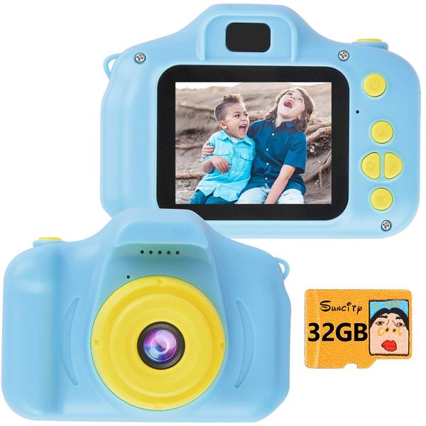 SUNCITY Kids Digital Camera, Christmas Birthday Gifts for Boys Age 3-9, HD Digital Video Cameras for Toddler, Portable Toy for 3 4 5 6 7 8 Year Old Boy with 32GB SD Card-Light Blue