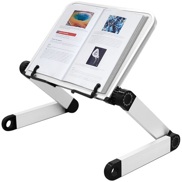 Adjustable Book Stand,Durable and Lightweight Aluminum Book Holder Stand with 2 Flexible Paper Clips,Ergonomic Book Holder for Tablets, Magazines, Documents