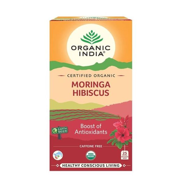 Organic India Moringa Hibiscus Green Tea 25 tea bags Pack of 2 Set ( 25 X 2 Tea Bags), 2 ea