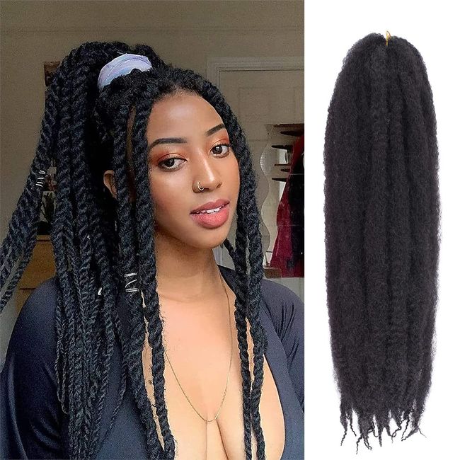 ZRQ 8 Packs Marley Hair Crochet Braids,24 Inch Afro Kinky Marley Braiding Hair, Synthetic Curly Twist Marley Hair, Long Springy Afro Twist Hair Extensions (1B#,8 Packs)