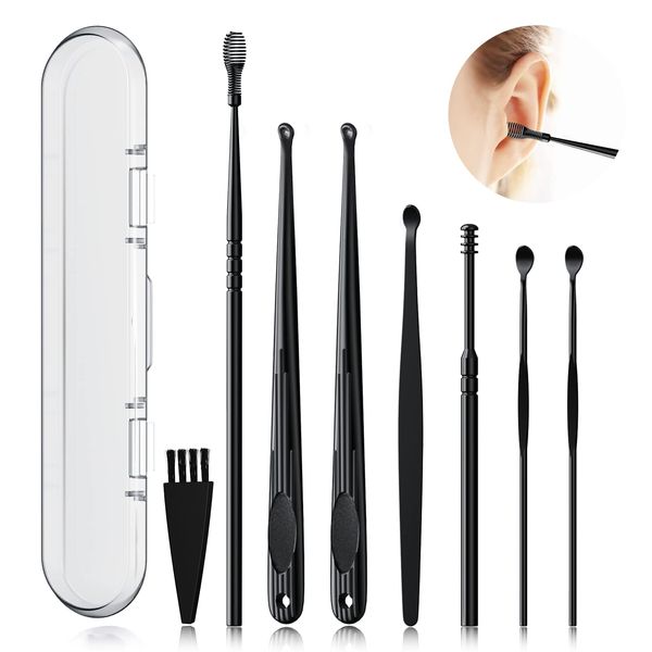 Ear Wax Removal Tool, 8 Pcs Ear Pick Ear Wax Removal Kit, Ear Cleansing Tool Set, Earwax Removal with a Cleaning Brush and Storage Box