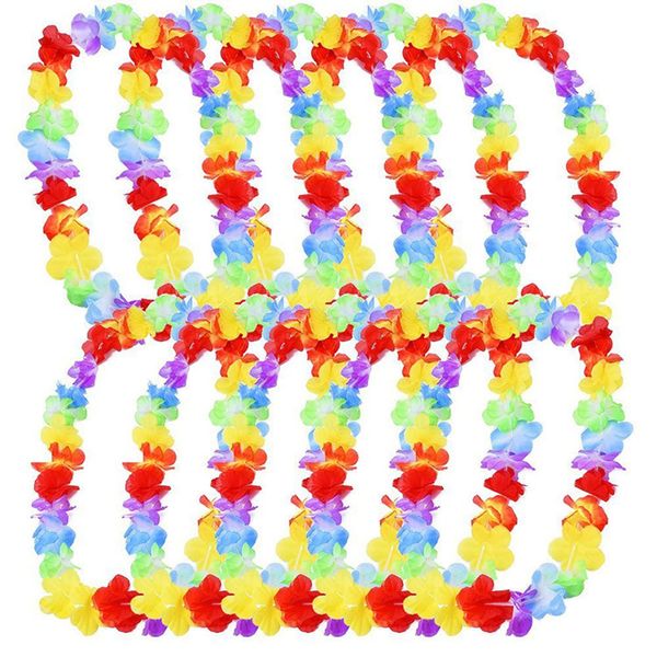 Hawaiian Lei Garlands, 12 Pcs Hawaiian Flower Lei Luau Aloha Hawaiian Garland Necklaces for Tropical Party Decorations Beach Theme Party Supplies Hawaiian Fancy Dress Accessories for Adults Kids