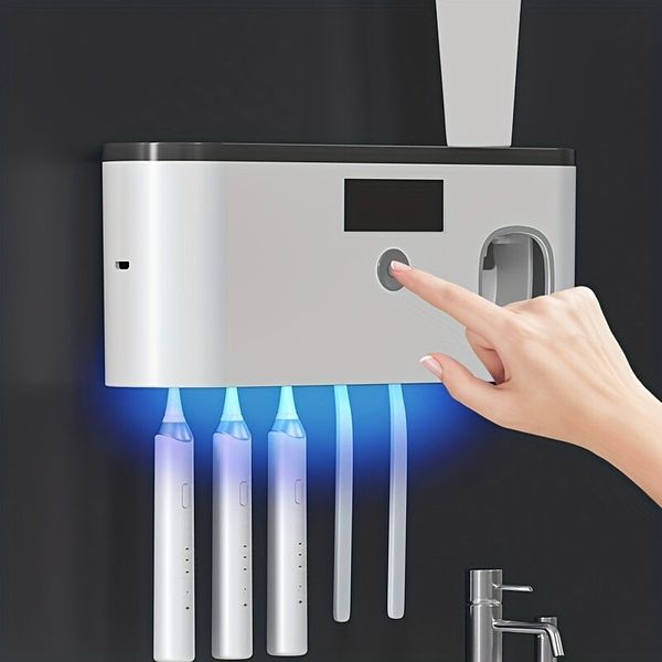 UV Light Sterilizer Toothbrush Holder Cleaner Toothpaste Dispenser Grey