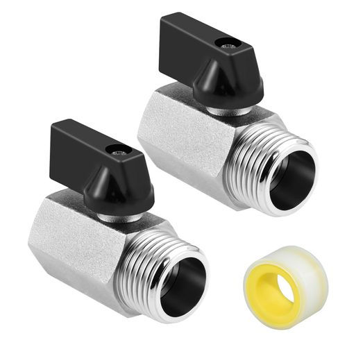 SDTC Tech 2 Pack Brass Mini Ball Valve 1/2 NPT Female x Male Thread Shut-Off Valve with PTFE Tape