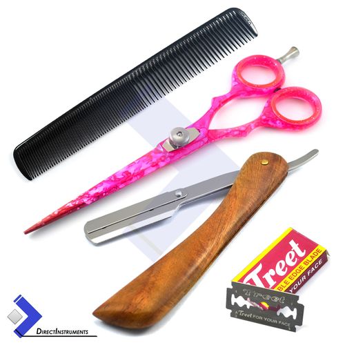 Barber Hair Cutting Scissor Comb Hair Shaving Razor Folding Knife Men Beauty Kit