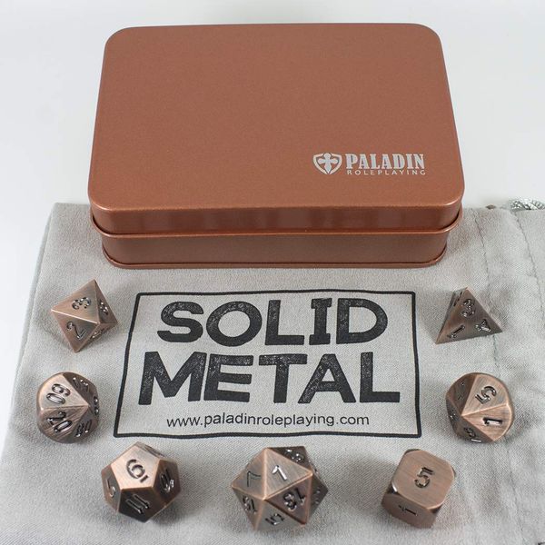 Bronze Metal Dice - Full Polyhedral Set in Presentation Tin