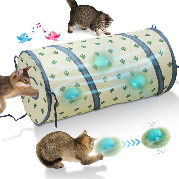 BENTOPAL Cat Toys Cat Tunnels with Automatic Cat Ball, Motion Activated Interactive Cat Toy Peekaboo Cat Cave Gaming