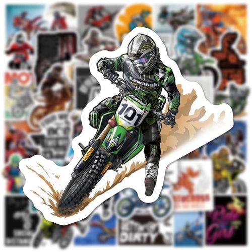 RGBEE Moto-Cross Stickers 50 Pieces Waterproof Vinyl Sticker Set for Laptop, Suitcase, Helmet, Motorcycle, Skateboard, Snowboard, Car, Bike, Computer, Graffiti Sticker Decals