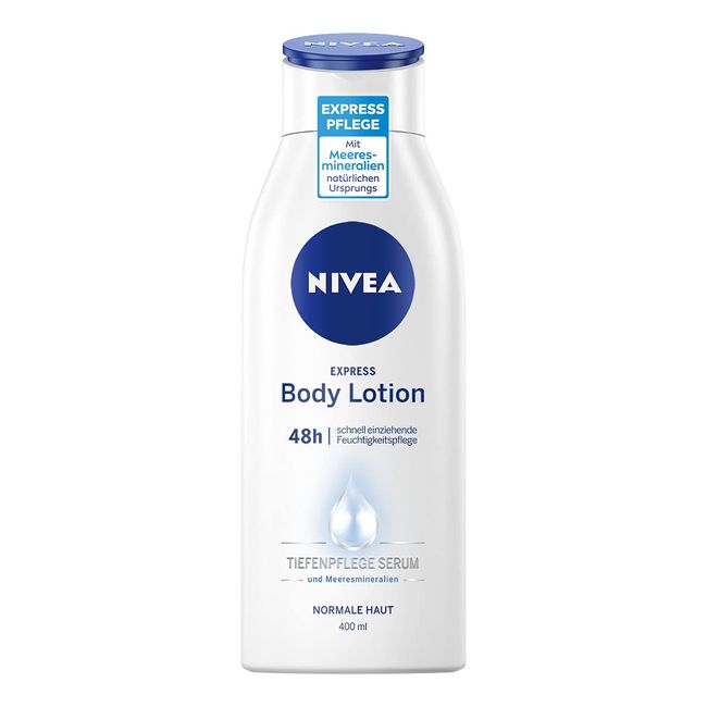 NIVEA Express Body Lotion (400 ml), Extra Fast Absorbing Body Lotion 3 in 1 Formula: 48h Care, Smoothness and Naturally Beautiful Skin