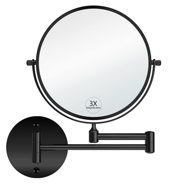 gotonovo Wall Mounted Magnifying Mirror Pivoting Arm Double Sided Swivel Makeup Vanity Black Telescoping Handheld Mirror 8 Inch Magnification