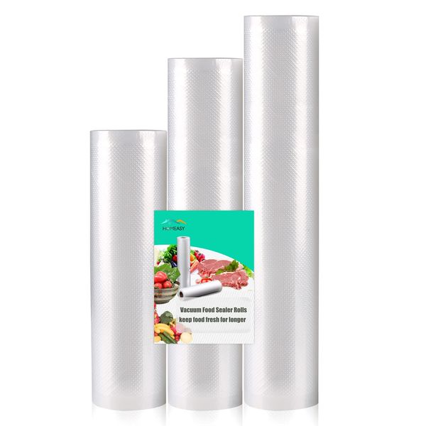 HOMEASY Vacuum Sealer Rolls for Food Preservation, Set of 3 Rolls 20cmX 3m/25cmX 3m/28cmX 3m