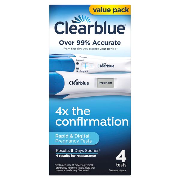 Clearblue Pregnancy Test Combo Pack, 4ct - Digital with Smart Countdown & Rapid Detection - Value Pack