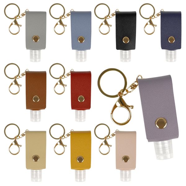 LIUCONGBD 10PCS Hand Sanitizer Holders, 30ML Hand Sanitizer Leather Keychain Holder Bottles Cases, Travel Size Empty Squeeze Bottle for Toiletry Shampoo Lotion Soap