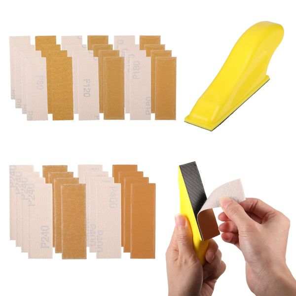 Micro Sander Kit with 75 PCS Sanding Pads, 3.5 x 1 Inch Detail Sanding Tools With Sandpaper Assorted 80/120/180/240/400 for Wood Work Finishing DIY Project Narrow Corner Polishing Sanding